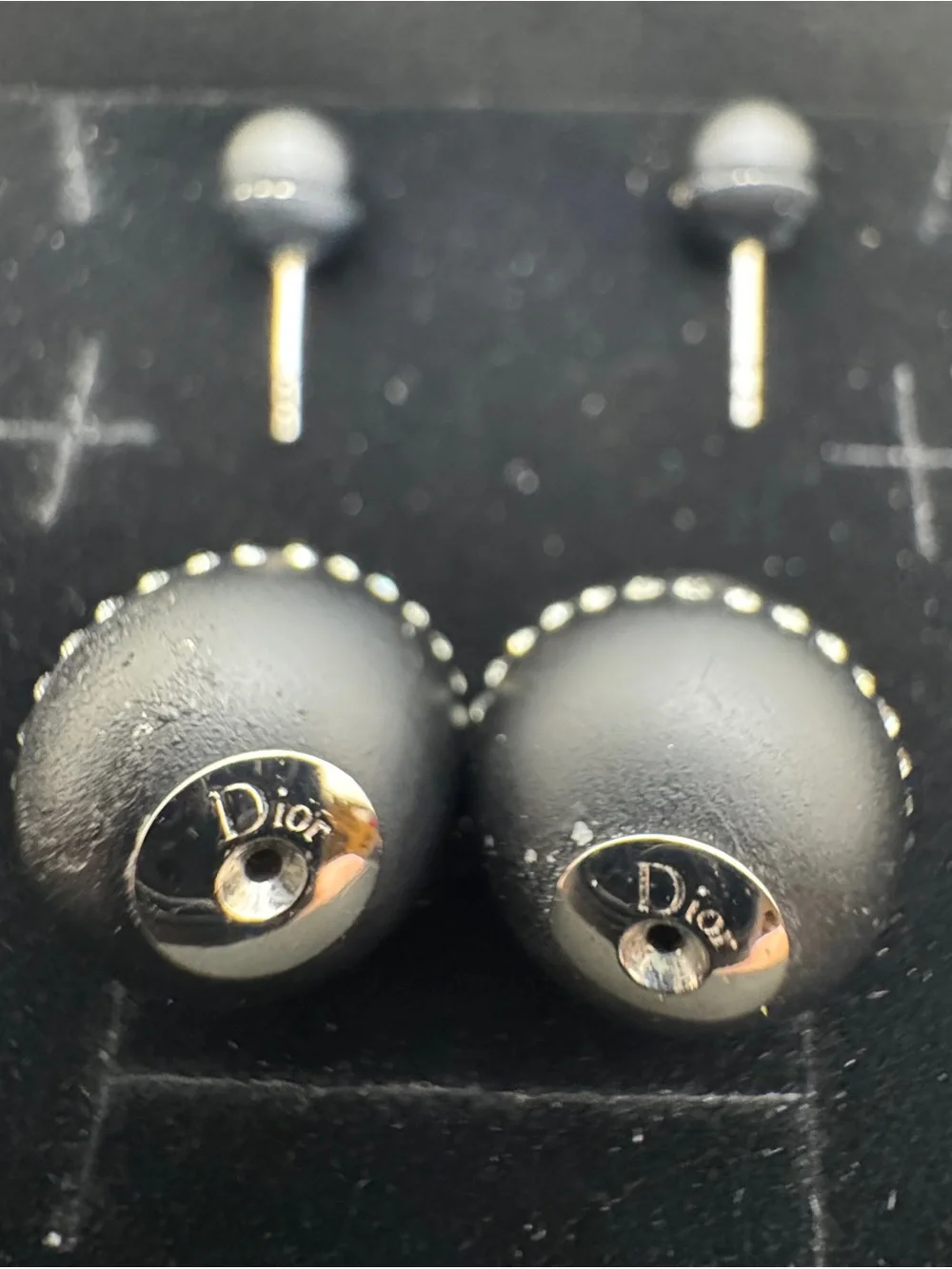 Dior Tribales Matte Black w/ Band of Encrusted Crystal Pierced Earrings
